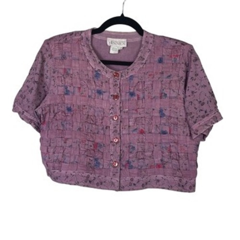 Vinage Casual Corner Annex Floral Woven Cropped Jacket Top Womens S Quilted
